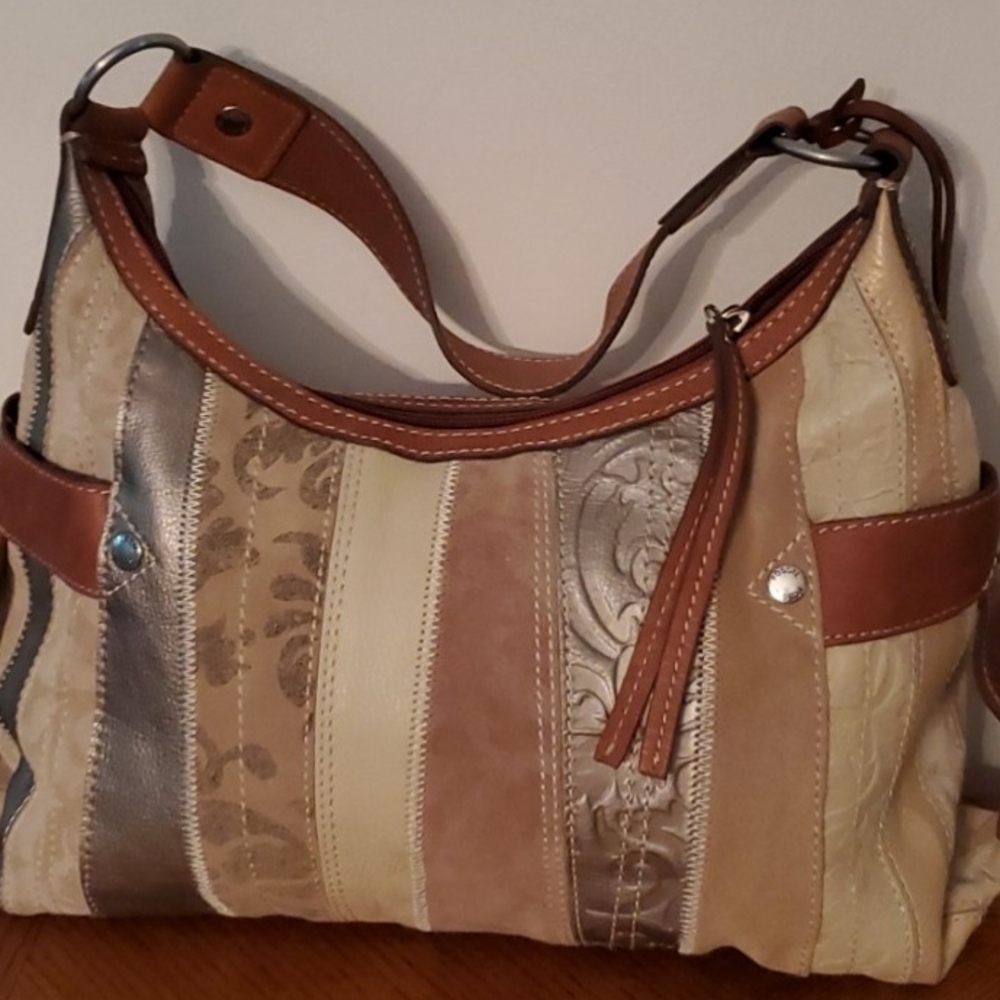 Fossil Patchwork Leather Suede Shoulder Bag Excel… - image 2